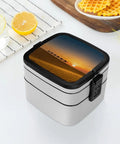 Desert Camel Silhouette Bento Box For Adults 1000ml Double Layer Leakproof Lunch Box with landscape lid on dining table