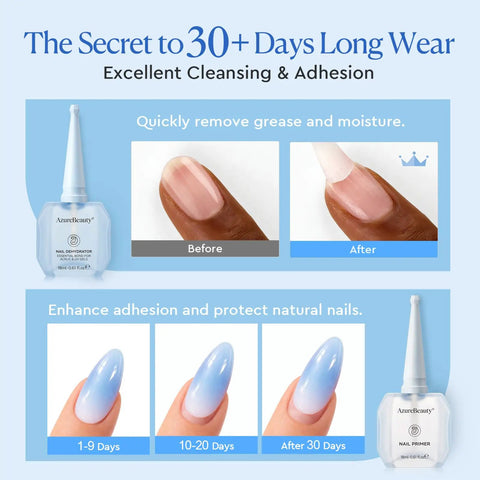 Before and after use of 18ml Nail Dehydrator and Primer Pro Grade Set Acid Free and Hema Free for Gel Polish and Acrylic Bond.