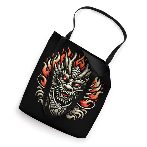 Dragon Boat Racing Inspired Tote Bag with vibrant dragon artwork, 16x16 size, ideal for festivals and races, lightweight sports gear.