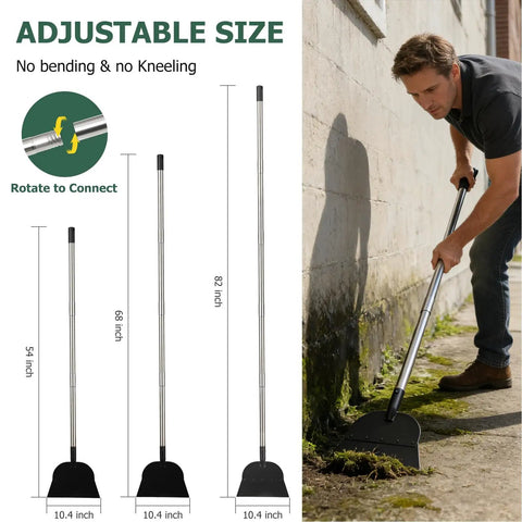 Beast Of A Floor Scraper Garden Shovel With 82 Inch Adjustable Handle and Sharp Heavy Duty Flat Blade in use on sidewalk