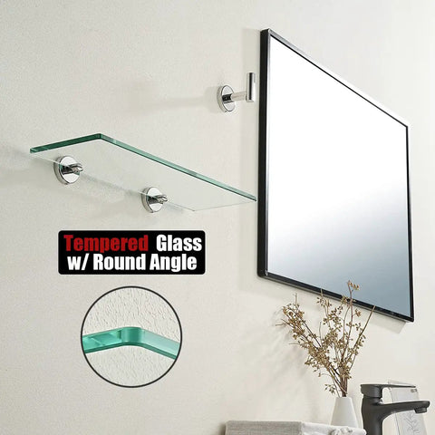 Chrome Glass Shelf Set For Bathroom And Shower 16x5 Inches Tempered Glass With 304 Stainless Steel Wall Mounts Polished Chrome Finish Sleek Rust Resistant 2 Pack Bathroom Storage Shelves