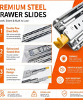 Beefy Locking Drawer Slides 500 Lb Capacity Side Mount Runner Pair for Heavy Tools and Machinery in steel.