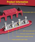 Beefy 48V 400A Bus Bar Power Distribution Block With Four Three Eighths Inch Posts And Three Number Ten Screw Terminals For Car Boat Marine Red And Black Durable, red cover removed