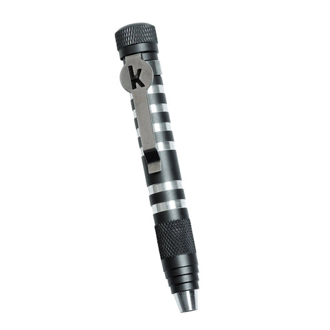4.8 Inch Magnetic Bit Driver With Built In Bit Storage and Aluminum Body, knurled grip, pocket clip, black, lightweight design.