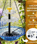 Solar Cascade Hanging Bird Bath Fountain With Solar Pump And Bowl, blue finish, multi-tier design, garden decor