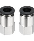 Two Pack Push-To-Connect Fittings For Pneumatic System, Fits Three Eighths Inch OD Tube, One Quarter Inch NPT Nickel Plated Brass