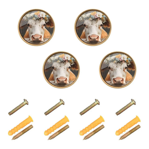 4 Pack Gold Cabinet Knobs Set With Dual Screws For Drawers Walls Dresser Round Pull Handles Scratch Resistant Finish Acrylic And Zinc Alloy Hardware Dope Rustic Cow Garland Fence Design