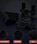 Close-up of M2.5 Flat Head Machine Screws Set In Black Phillips, 620 Piece Assortment, Carbon Steel Bolts Nuts Kit With Lengths 3mm 4mm 5mm 6mm 8mm 10mm 12mm 14mm For Small Appliances And Electronics showcasing screws and nuts.