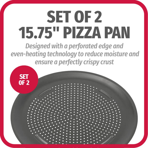 AirPerfect Nonstick 15.75 Inch Pizza Pan Set Of 2 for Oven Perforated Carbon Steel Trays, close-up of perforated pizza pan design