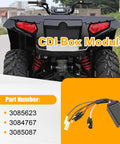 Rear view of ATV and close-up of Polaris CDI Box Module For Sportsman 400 And Xplorer 400 ATV Series Replacement with part numbers.