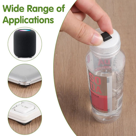 Eighty Piece Half Inch Square Self Adhesive Silicone Rubber Feet With Killer Non Slip Grip For Furniture Electronics And Appliances No Mess Peel Stick Bumper Pads That Hold Firm on a bottle and electronics.