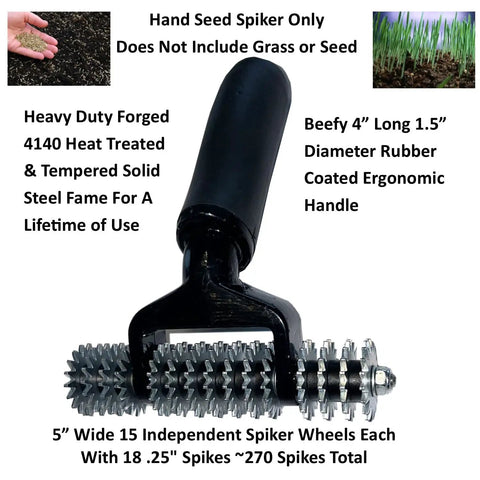 Hand Seeder Spiker Tool For Grass Seed In Tight Spaces Small Gardens And Dog Spots, steel frame, ergonomic handle