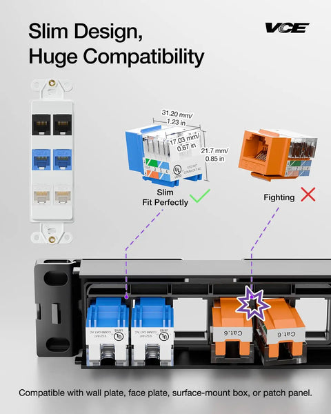 10Gbps Cat6 Keystone Jack Inserts 25 Pack 90 Degree Punch Down RJ45 Adapter Plug And Play Slim Profile UL Listed Blue Ideal For Patch Panels Wall Plates Surface Mount Boxes And Network Upgrades
