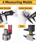 Six Inch Digital Caliper for Precise DIY and Machining, Quick Inch or Millimeter Switch, Four Measurement Modes, Rugged Carbon Fiber Composite Housing, Portable 0 to 6 Inches (0-150 mm), 0.01 Inch (0.1 mm) Resolution, High Accuracy showing outside, inside, depth and step measurements
