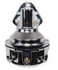 Front view of Beefed-Up Inline Mechanical Fuel Pump For Chevy And GMC Small Block 262-400, Chrome Finish, 6 PSI, 80 GPH