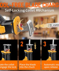 Demonstration of tool-free blade change on Cordless Reciprocating Saw Tool Only, 20V Max Battery Compatible, Includes 4 Blades