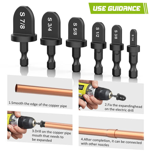 Six Piece Hex Handle HVAC Tool Set For Copper Tube Expanding And Swaging With Round Handle Drill Bit Kit steps guide