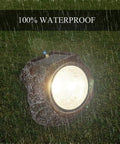 Solar Rock Lights For Garden Pathways Four Pack, 10 LED Waterproof Outdoor Yard Lights in rain, showing LED brightness and waterproof feature