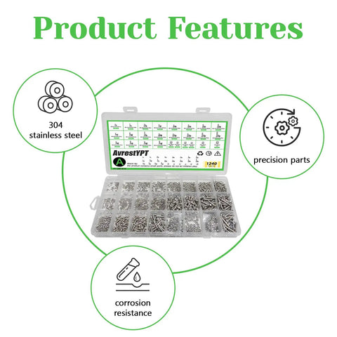 Stainless Steel Micro Screws And Nuts Kit 1240Pcs Metric M1 To M3 Assortment With Phillips Pan Head, organized in a box