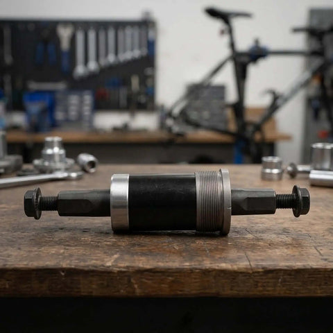 Solid Alloy Bike Bottom Bracket 73x124mm For E-Bikes With Iso Square Taper Fits Your Ride And Handles Harsh Snow Or Beach Sand Like A Boss Without Any Wobbly Issues on workbench