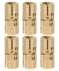 Smooth Operator Brass Concealed Barrel Hinges Six Piece Kit; six solid brass hinges for DIY, measuring 27x12x12 mm.