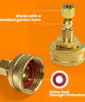 3/4 Inch FHT To 1/4 Inch Compression Brass Adapter With Swivel End, 1 Pack, Perfect Fit For Garden Hose And Plumbing Projects, Works With Copper Lines And Evaporative Coolers, Includes O Ring. Brass adapter with swivel end and O-ring on orange background