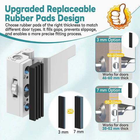 Upgraded Portable Security Door Reinforcement Lock No Drilling Flip Latch with replaceable rubber pads for inward opening doors