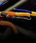 Close-up of 1 Inch PET Expandable Braid Sleeving Flame Retardant Cable Protection Mesh in automotive wiring application