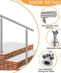Badass 304 Stainless Steel Handrail For Stairs And Decks showing adjustable head and floor mount, 304 steel on brick steps.