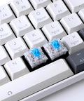 Fifty Pack 3 Pin Blue Clicky Mechanical Keyboard Switches For Typing And Gaming With 50gf Actuation Crisp Audible Feedback 2.2mm Actuation Point 4mm Travel Distance Durable Build For Tactile Lovers on white keycaps