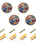 Four Pack Racing Style Round Cabinet Knobs One And A Quarter Inch Diameter Zinc Alloy Drawer Pulls for kitchen cabinets with screws.