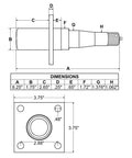 Beefy Five Bolt On Four And A Half Inch Hub Assembly With Flanged Tapered Spindle From One And Three Eighths Inches To One And One Sixteenths Inches And Bearings Included For Heavy Duty Trailer And Vehicle Hub Performance dimension diagram