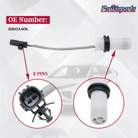 Washer Fluid Level Sensor 8260A406 For Mitsubishi Outlander PHEV 2018 2022 Outlander 2014 2020 Eclipse Cross 2018 2025 Outlander Sport 2016 2025 Replacement Part Plug And Play Direct Fit, 2-pin connector