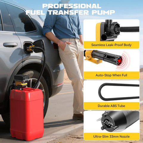 Heavy Duty Cordless Fuel Transfer Pump Rechargeable Battery Gas Dispenser Hose With Savage Flow Rate And No Sweat Setup For Swift Refueling Shop Tasks, connected to a red container.