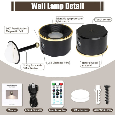 Four Pack Wireless Wall Sconce Lights With Remote USB Rechargeable Battery Powered Touch Dimmer 16 RGB Colors 3 White Temps
