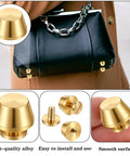 Gold Brass Nailhead Studs For Leather Purses, Heavy Duty Screw Back Purse Feet Hardware, showing screw back design and smooth surface.