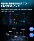 Diagram showing Polaris Drums Electric Drum Set With USB MIDI And Bluetooth Audio, Quiet Mesh Pads with LED learning lights.