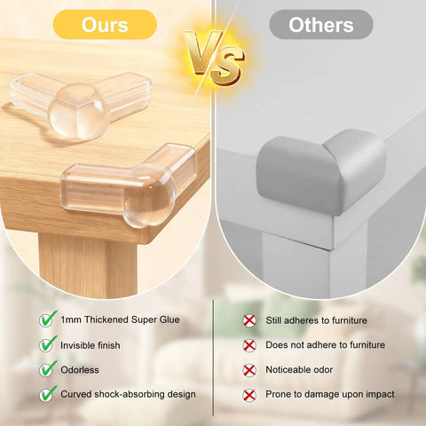 12 Pack Clear Corner Protectors Baby Proof Furniture Edge Bumpers with curved design compared to standard corner protectors.