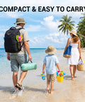 Family carrying Mint Green Beach Tent With Anti UV Sun Shade Portable 3 Person Shelter on beach walk