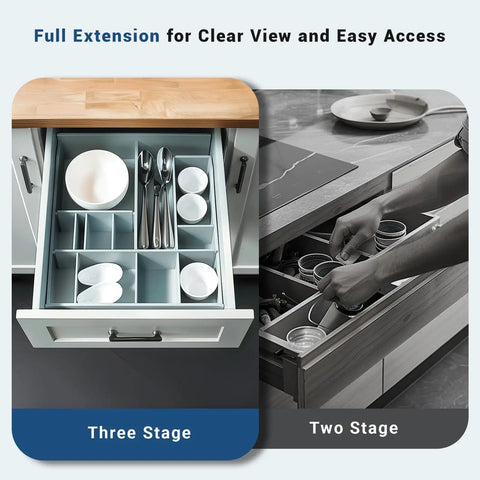Beefy Heavy Duty 18 Inch Undermount Drawer Slides With Soft Close Full Extension Bottom Mount Cabinet Rails Zinc Plated 85 Lb Capacity Includes Mounting Hardware For Multi Drawer Replacement, full-extension drawer open
