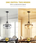 Firedanz 3-Light Glass Pendant Light, Height Adjustable in off and on states above a dining table.
