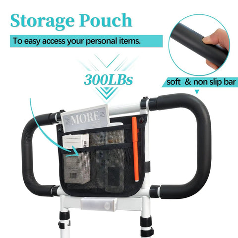 Bed Rails For Seniors With Adjustable Height, Storage Pocket, And Easy Assist Side Rails, showing non-slip grip and storage pouch