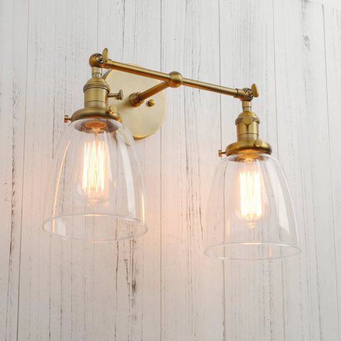 Double Sconce Wall Light Set Vintage Industrial Antique Vibe with Two Oval Cone Clear Glass Shades E26 Compatible