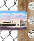 Building Vintage Metal Wall Art Signs From Industrial Grade Aluminum Ultra Durable Rust Resistant Decor For Home Or Office Walls With Self Forming Protective Oxide Layer And A Built To Last Premium Look. 8x12 metal sign on chain-link fence, wood wall, and gate