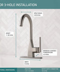 Xander Single-Handle Bar-Prep Kitchen Sink Faucet In Stainless Steel No-Fuss Install For 1 Or 3 Hole Setup Deck Plate Included