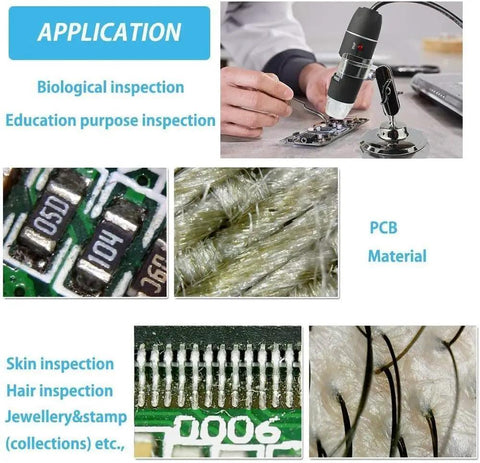 USB Digital Microscope 1600x Magnification With 8 LED Lights And Metal Stand Endoscope Camera For Windows Mac Android Plug And Play Phone Or Computer Compatible Driver Free HD CMOS Sensor for PCB and skin inspection