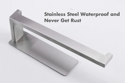 Self Adhesive Hand Towel Holder No Drilling Stainless Steel 9 Inch Brushed Nickel Towel Bar Rack, waterproof feature shown