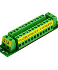 16 Amp 2x12 Position Screw Terminal Block Distribution Module For AC And DC Power Systems 48V Max Supports Extension Modules 7.5mm Pitch 26AWG To 12AWG Wire High Capacity Electrical Distribution Block green screw terminal block with labeled A and B channels