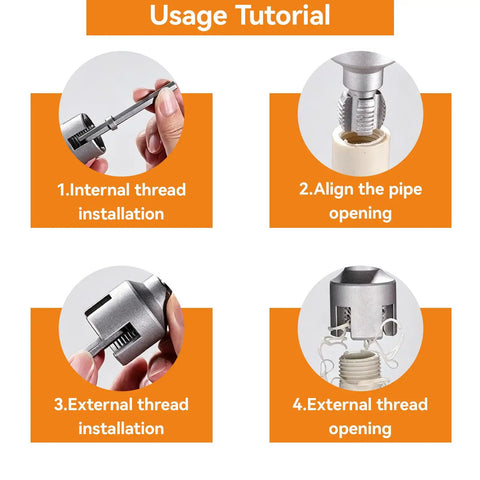 Usage tutorial for Professional PPR Pipe Threading And Reaming Tool Kit with steps for internal and external thread installation.