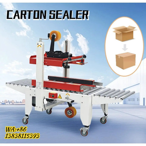 Automatic Heavy Duty Case Sealer With Adjustable Carton Belt Drive Smooth Continuous Operation for warehouse packing.